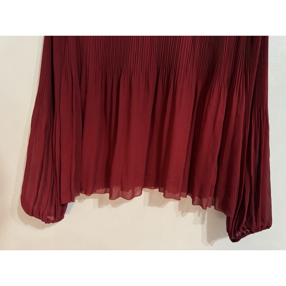 Quince Large Chiffon Pleated V Neck Blouse Romantic Feminine Poet Sleeve Top - Picture 4 of 9